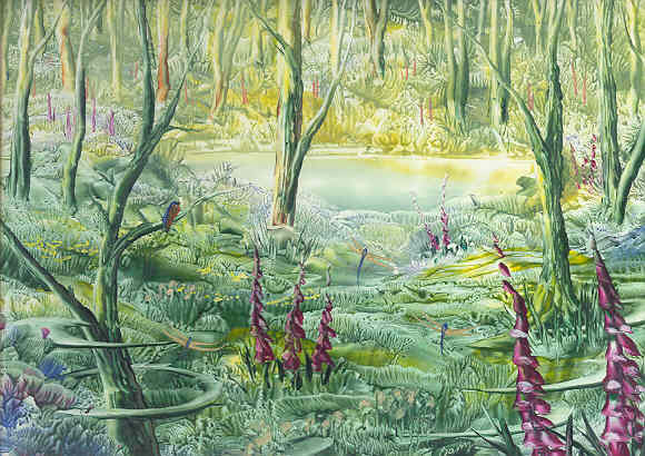 Encaustic Art Foxgloves in Forest